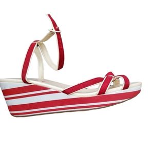 American Eagle Strapy Wedge Sandals Sz 10 Red & Wht NWOT